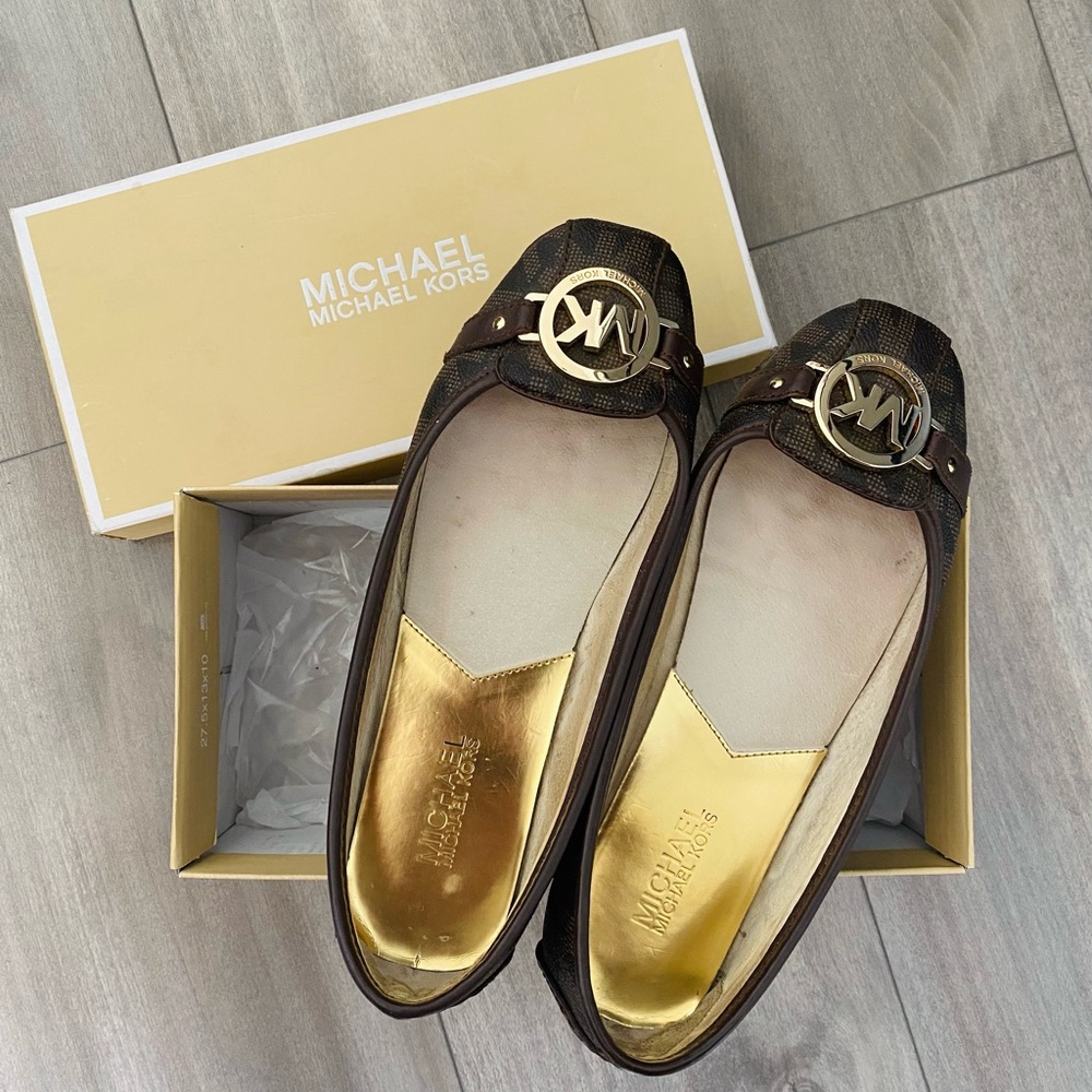 Michael Kors Brown Signature Logo Flats, Size 8W
